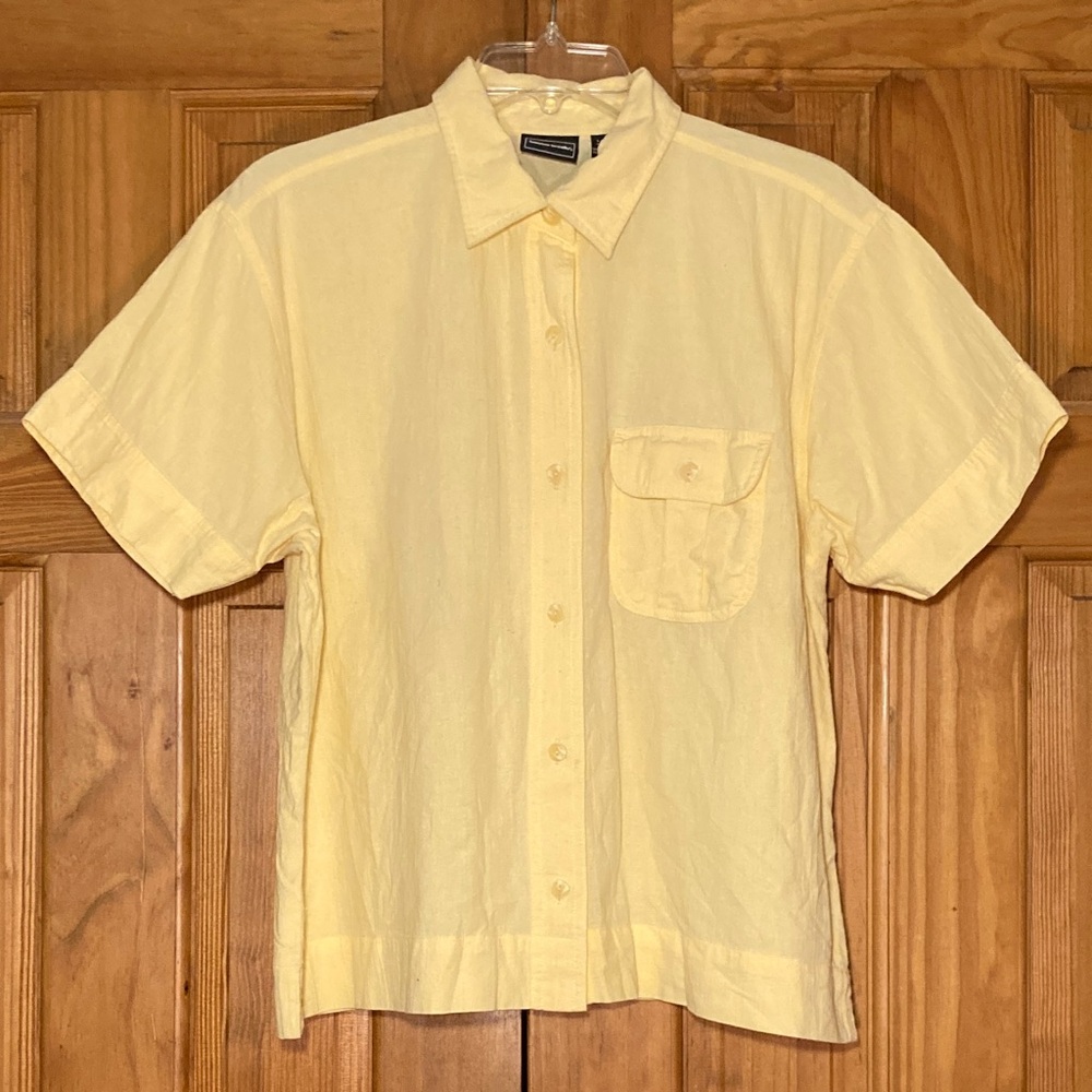 EUC Bobbie Brooks Vintage 90s Top Short Sleeve Blouse Yellow Size L Large 14-16